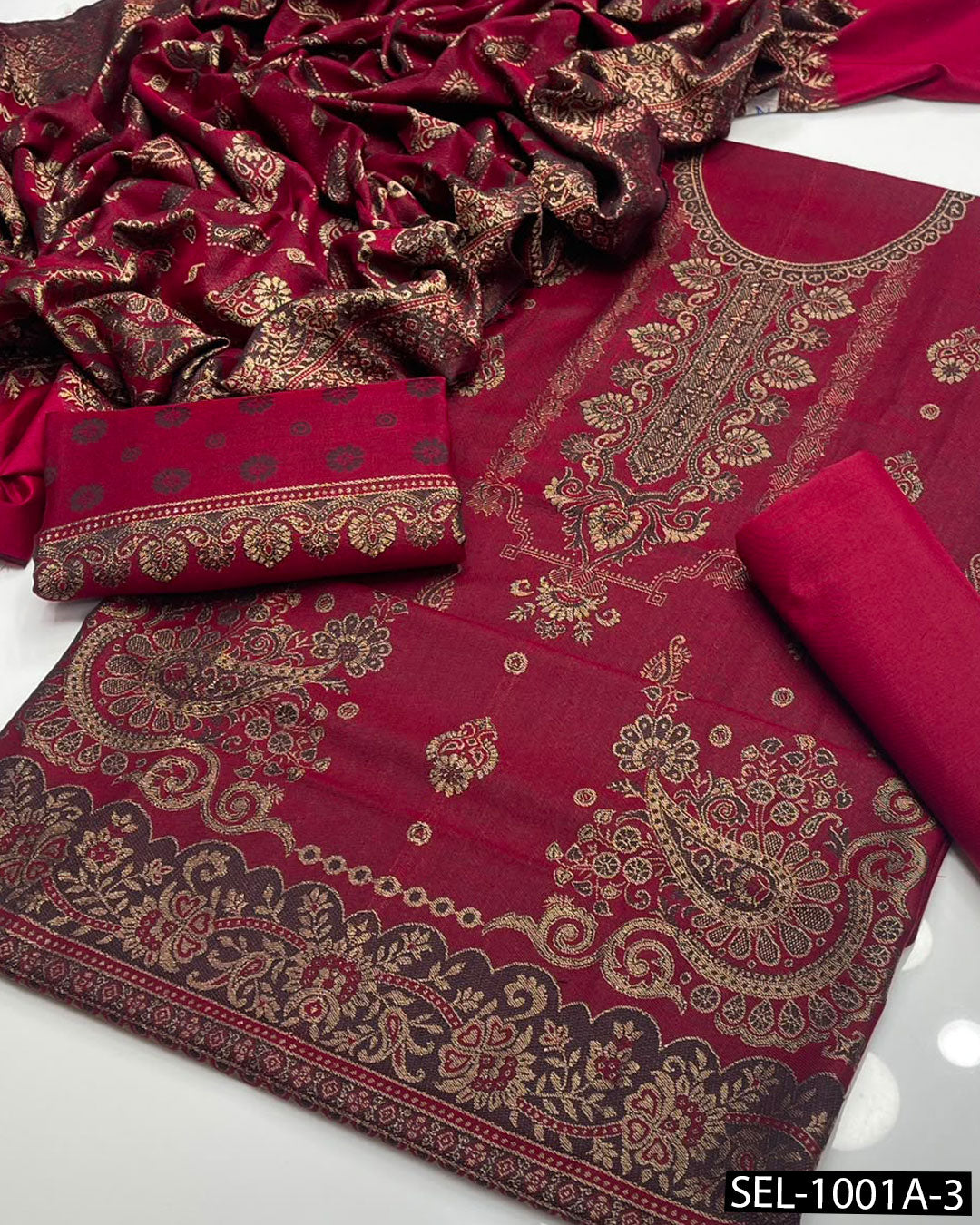 3 PC Acrylic Wool Jacquard Suit | Jacquard Shirt & Dupatta