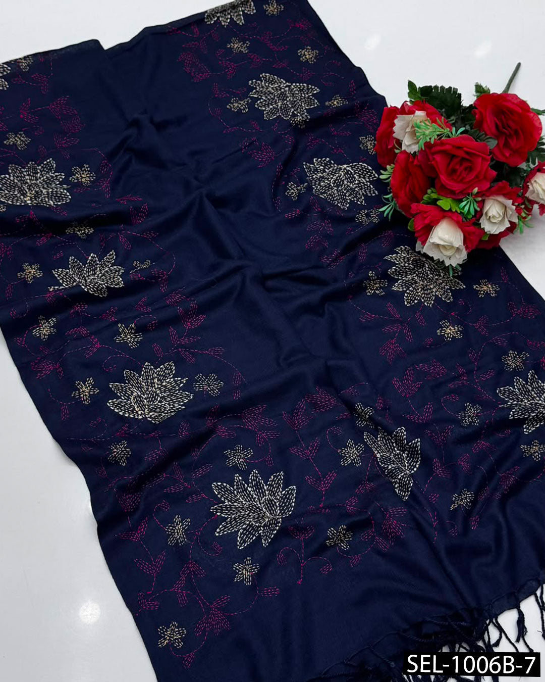 Multani Acrylic Wool Hand Embroidered Shawl