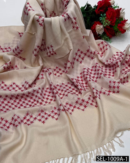 Pure Wool Swati Hand Embroidered Shawl | Chawal Tanka Jaal