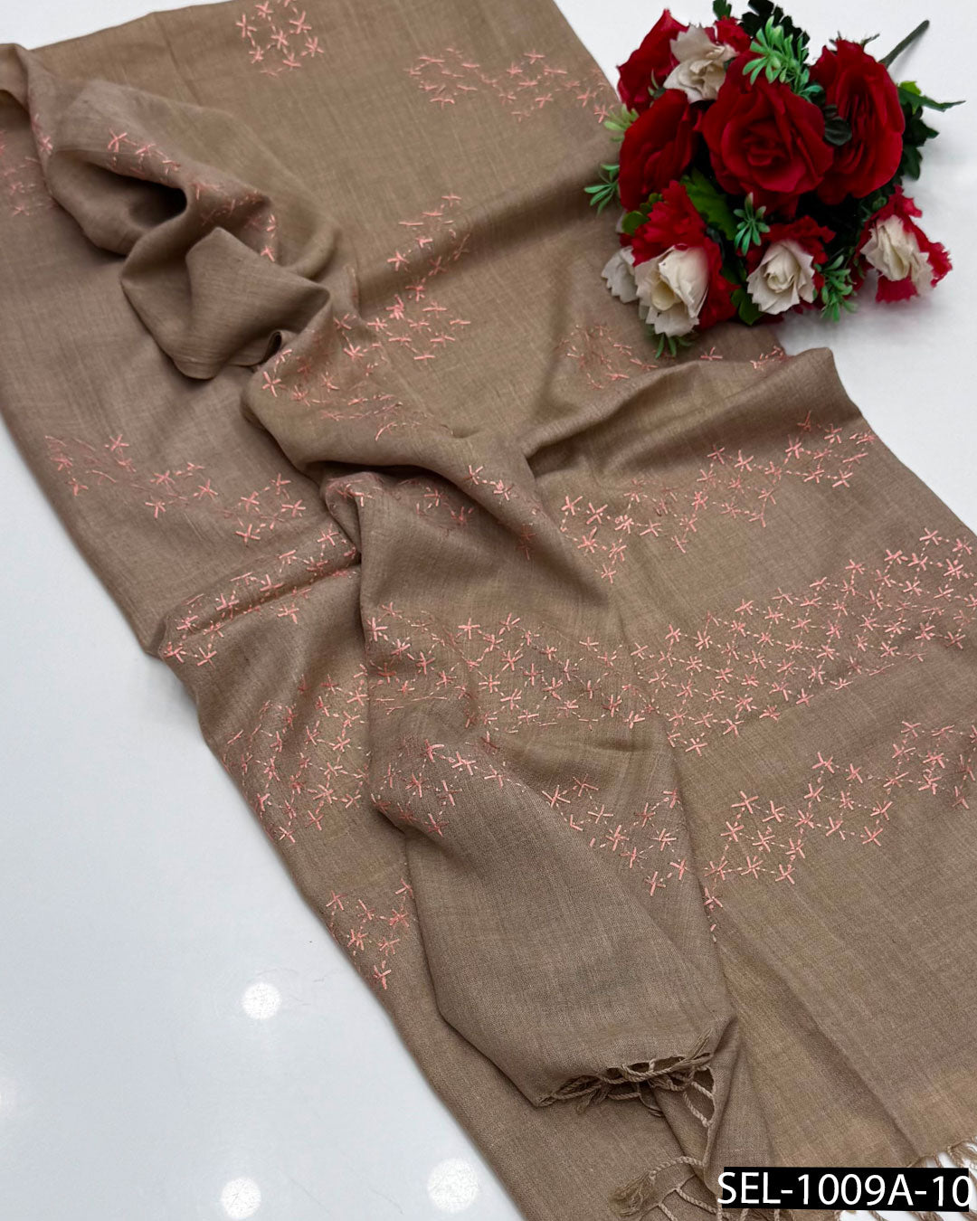 Pure Wool Swati Hand Embroidered Shawl | Chawal Tanka Jaal