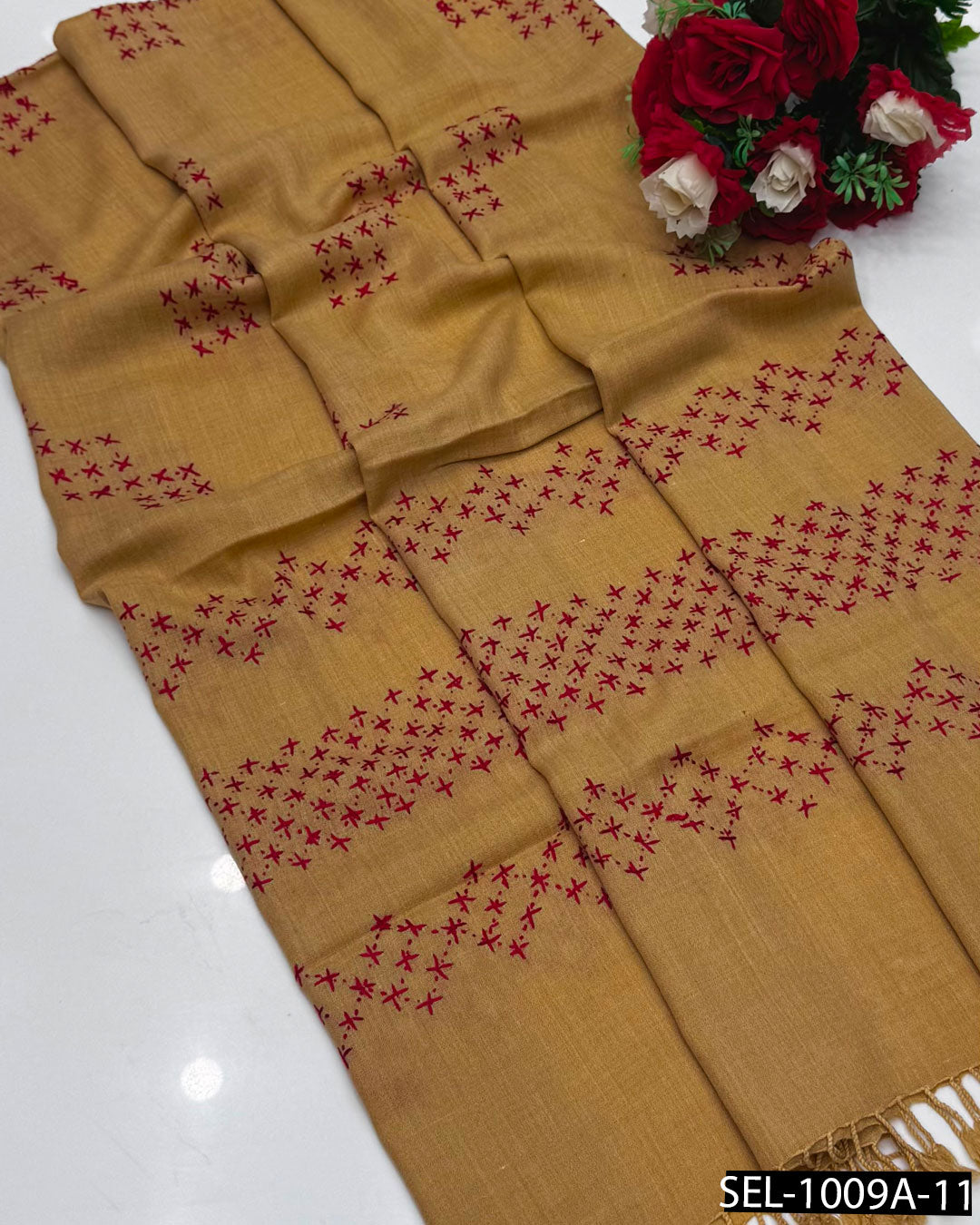Pure Wool Swati Hand Embroidered Shawl | Chawal Tanka Jaal