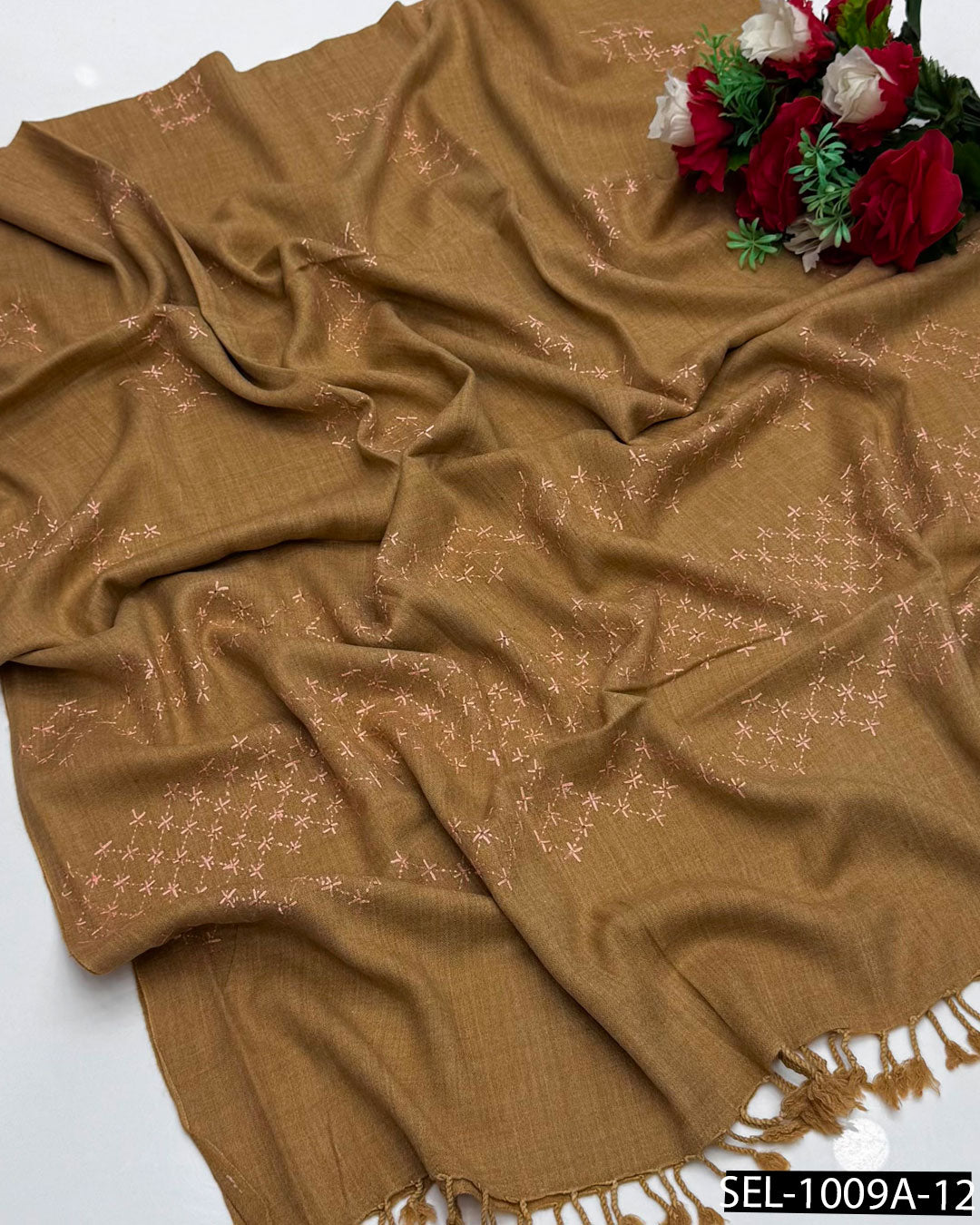 Pure Wool Swati Hand Embroidered Shawl | Chawal Tanka Jaal
