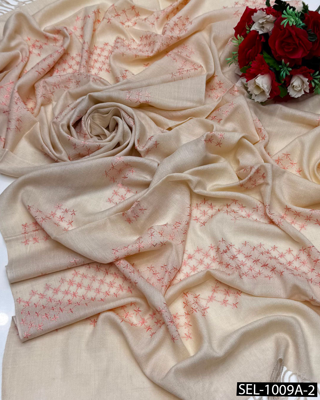 Pure Wool Swati Hand Embroidered Shawl | Chawal Tanka Jaal