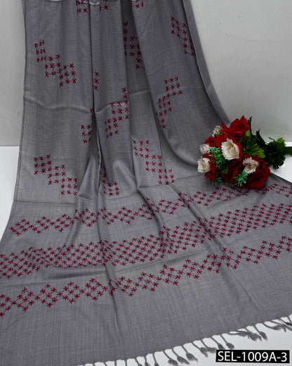Pure Wool Swati Hand Embroidered Shawl | Chawal Tanka Jaal