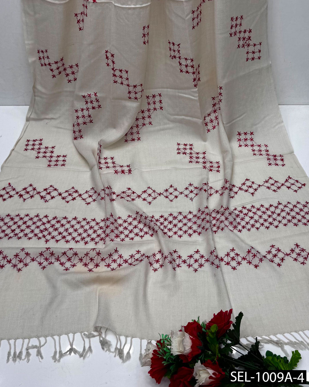 Pure Wool Swati Hand Embroidered Shawl | Chawal Tanka Jaal