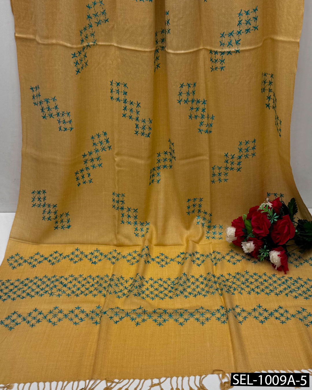 Pure Wool Swati Hand Embroidered Shawl | Chawal Tanka Jaal