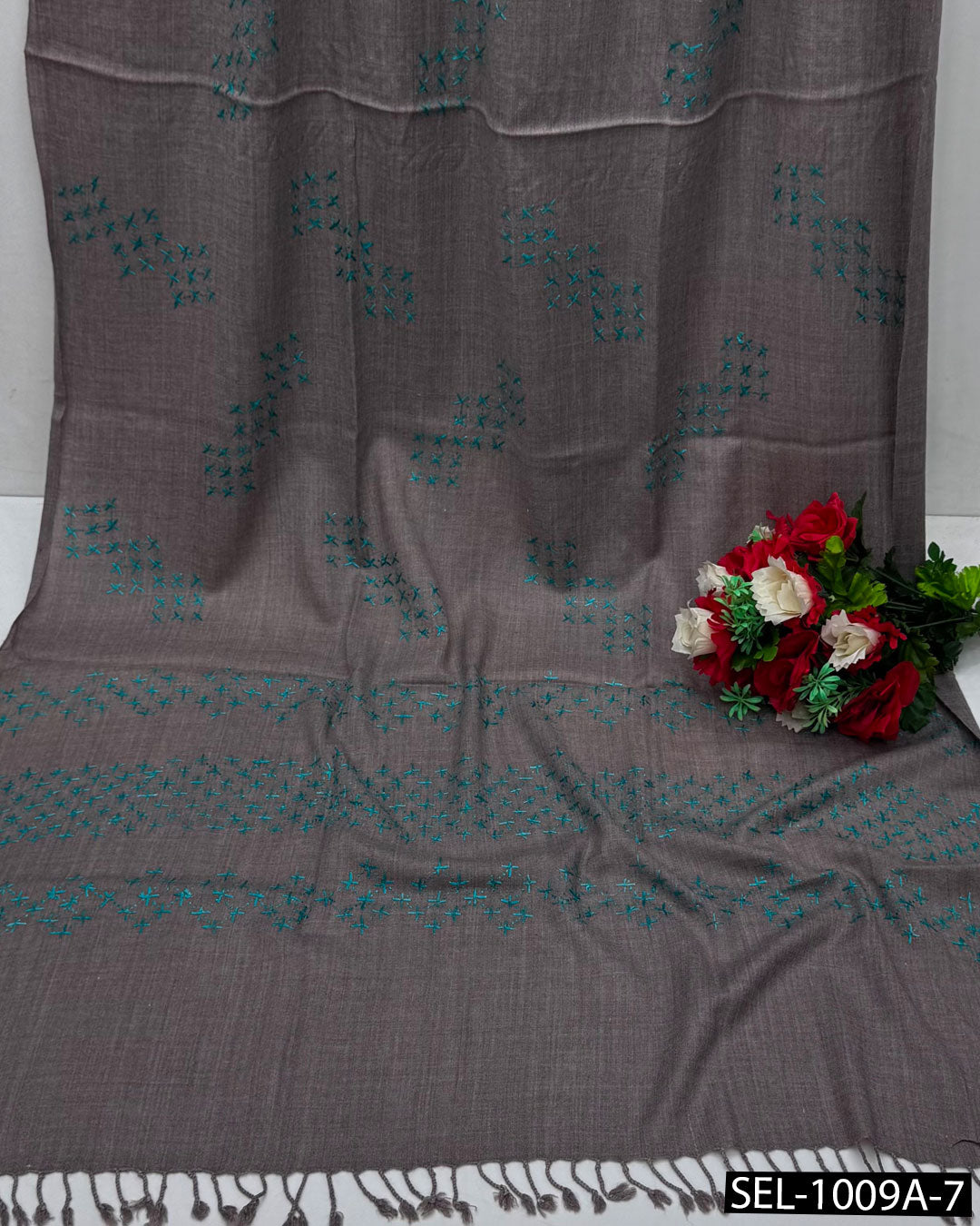Pure Wool Swati Hand Embroidered Shawl | Chawal Tanka Jaal