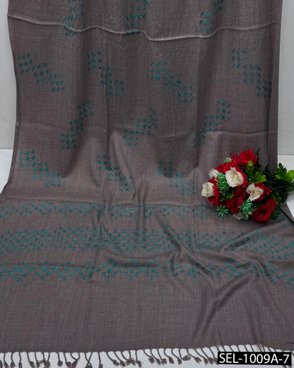 Pure Wool Swati Hand Embroidered Shawl | Chawal Tanka Jaal