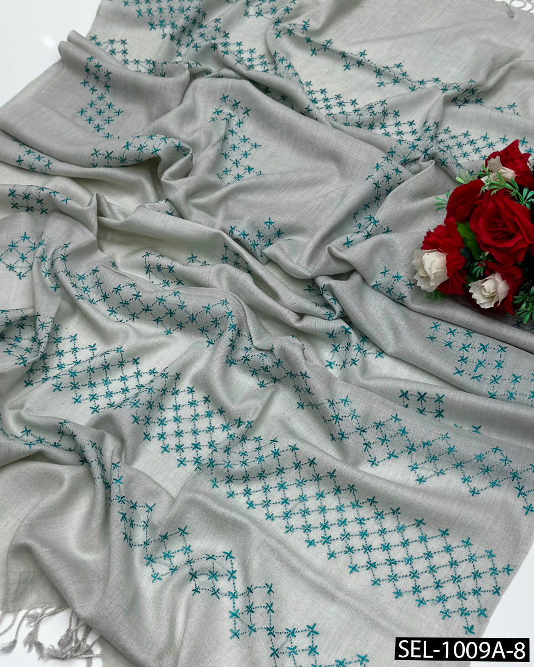 Pure Wool Swati Hand Embroidered Shawl | Chawal Tanka Jaal