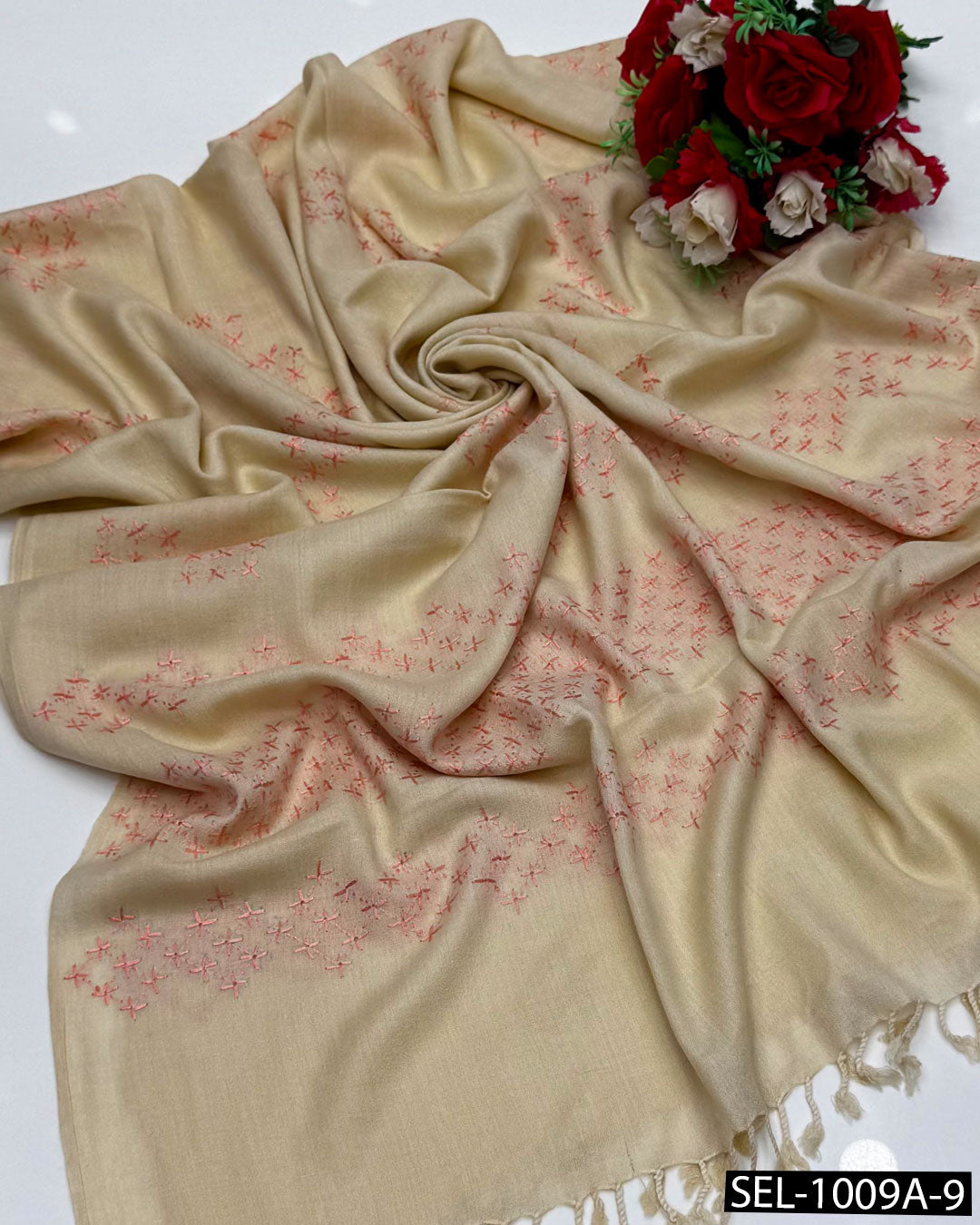 Pure Wool Swati Hand Embroidered Shawl | Chawal Tanka Jaal