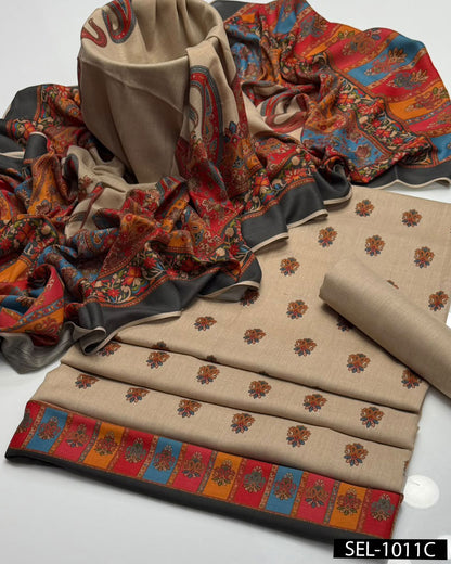Kalamkaari Print Pure Pashmina Wool 3 PC