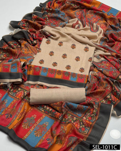 Kalamkaari Print Pure Pashmina Wool 3 PC