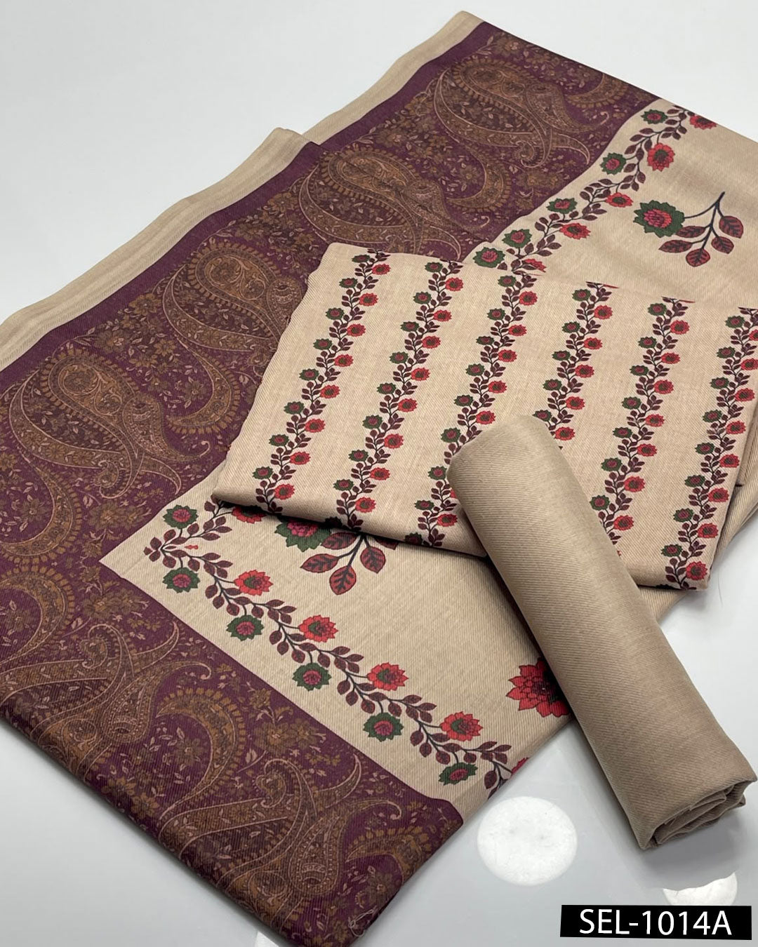 Kalamkari Print Pure Pashmina Wool 3PC Winter Dress