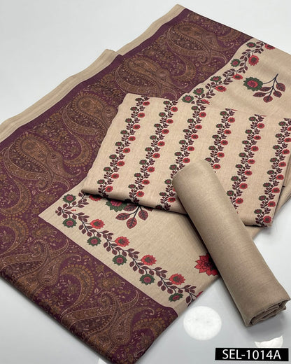 Kalamkari Print Pure Pashmina Wool 3PC Winter Dress