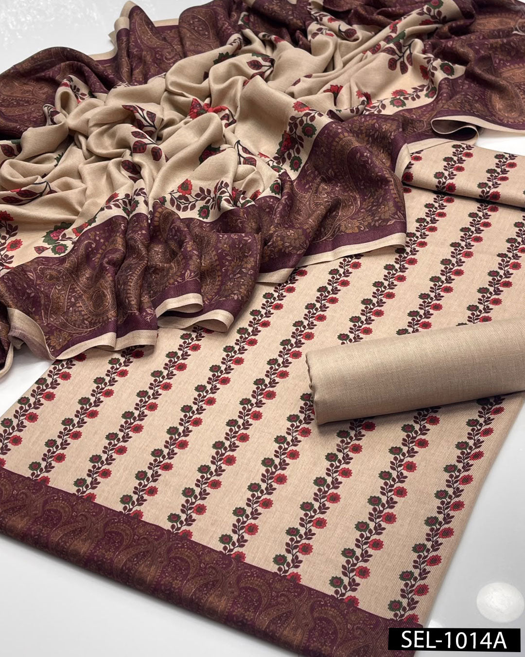 Kalamkari Print Pure Pashmina Wool 3PC Winter Dress
