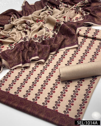 Kalamkari Print Pure Pashmina Wool 3PC Winter Dress