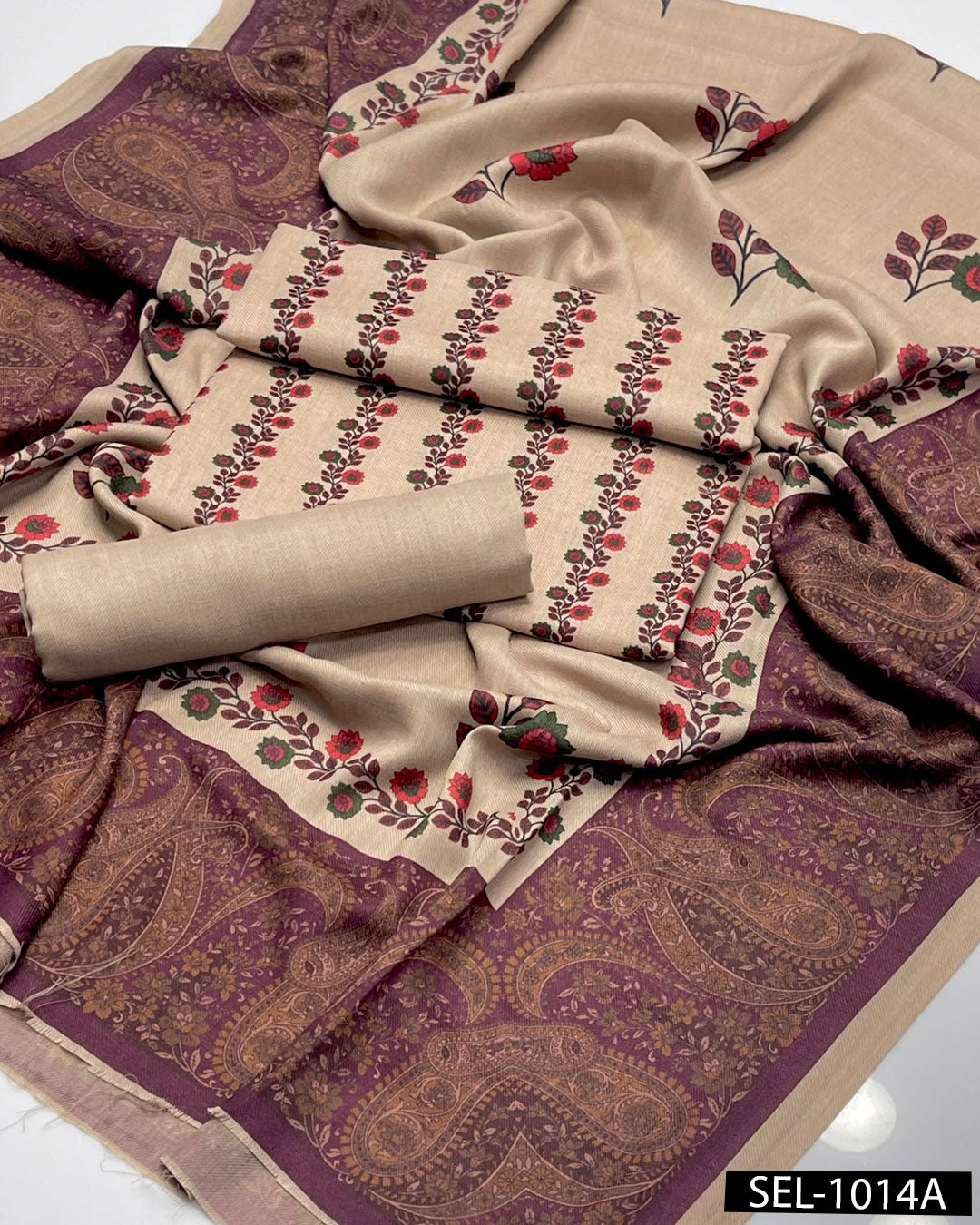 Kalamkari Print Pure Pashmina Wool 3PC Winter Dress