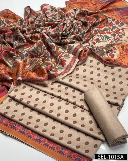 Kalamkari Printed Pure Pashmina Wool 3PC Winter Suit