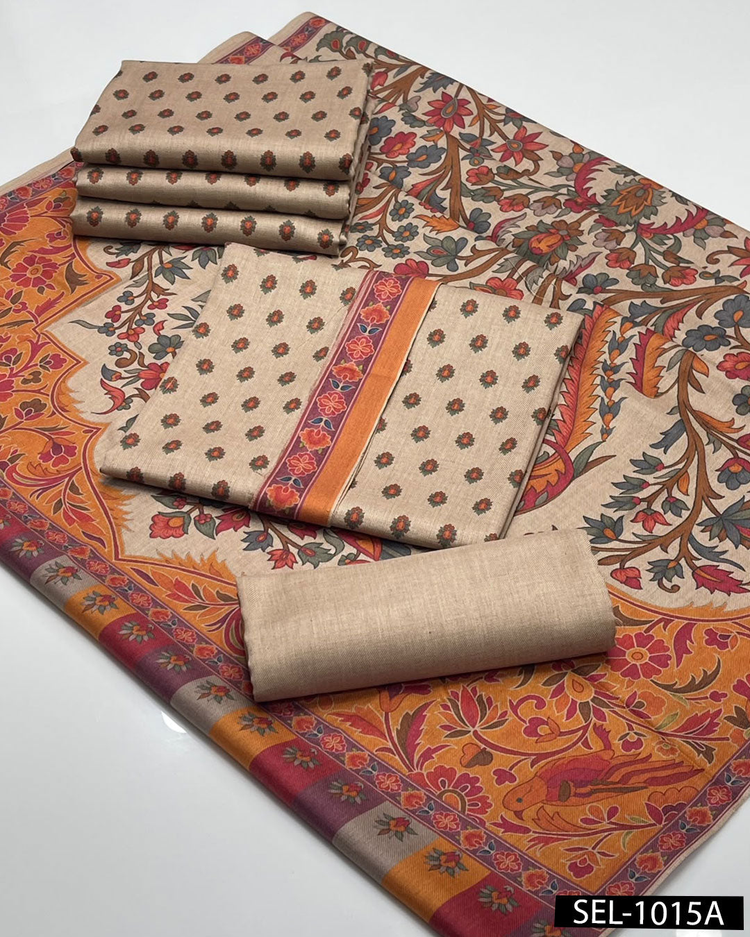Kalamkari Printed Pure Pashmina Wool 3PC Winter Suit