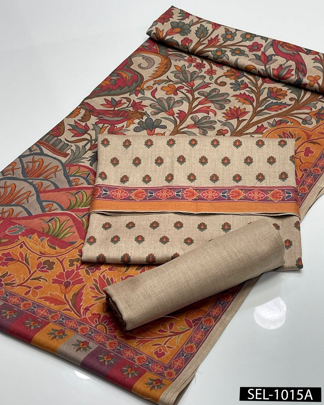 Kalamkari Printed Pure Pashmina Wool 3PC Winter Suit