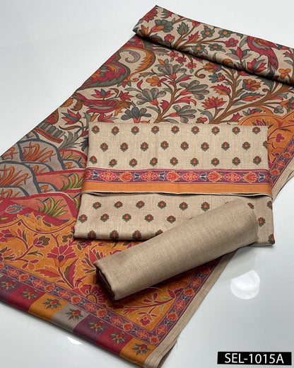 Kalamkari Printed Pure Pashmina Wool 3PC Winter Suit