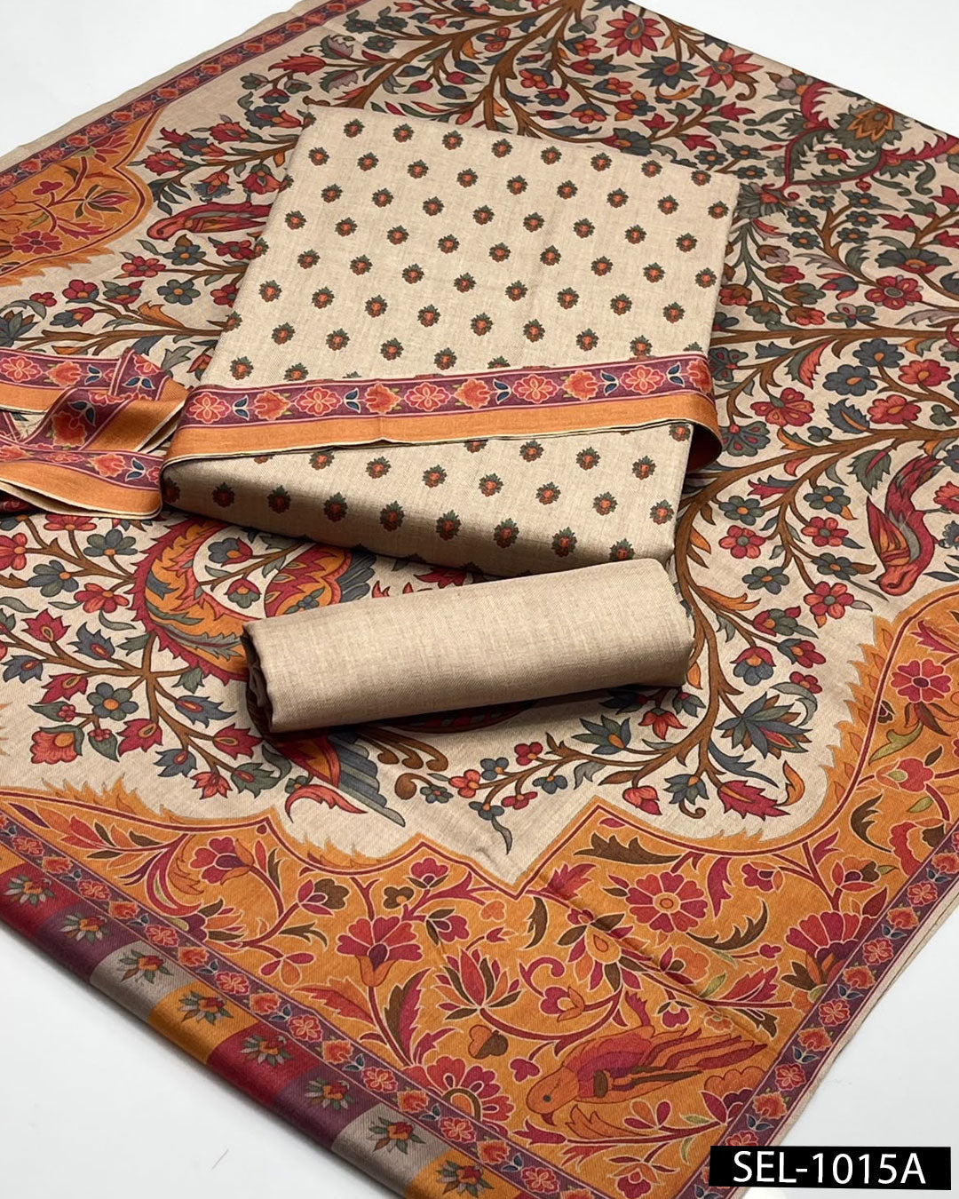 Kalamkari Printed Pure Pashmina Wool 3PC Winter Suit