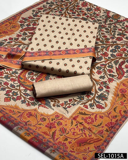 Kalamkari Printed Pure Pashmina Wool 3PC Winter Suit