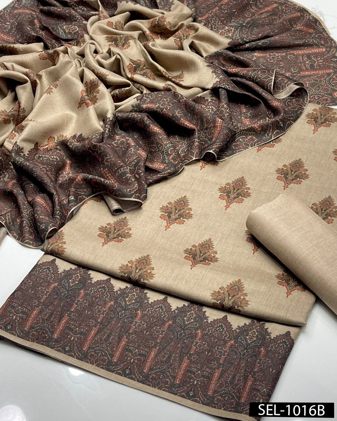 Pure Pashmina Kalamkari Printed 3PC Winter Dress
