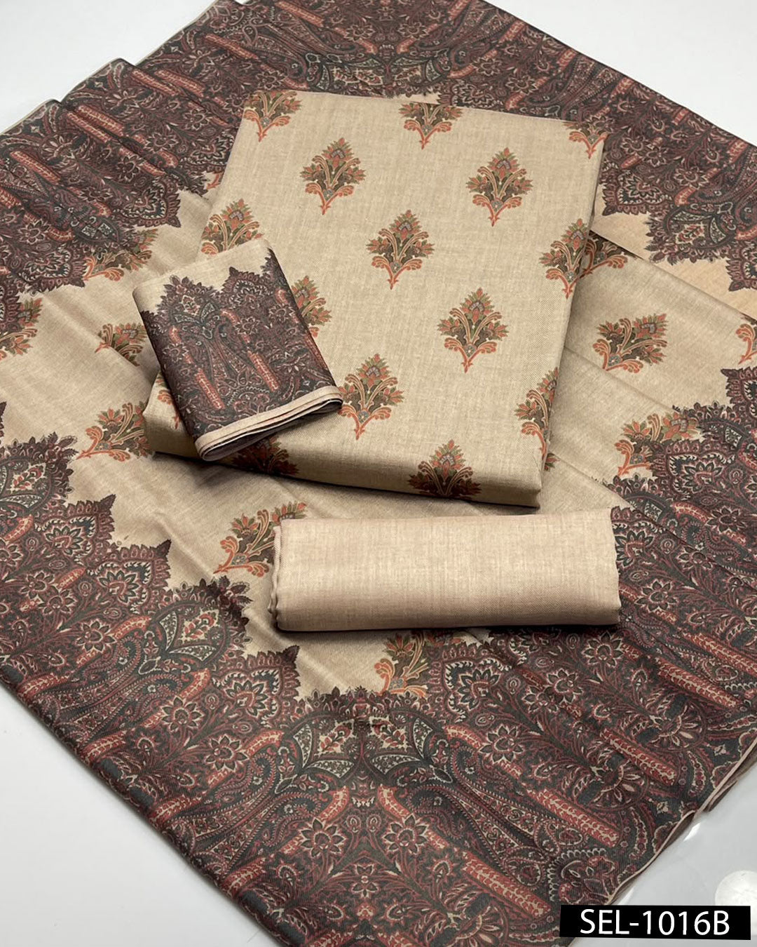 Pure Pashmina Kalamkari Printed 3PC Winter Dress