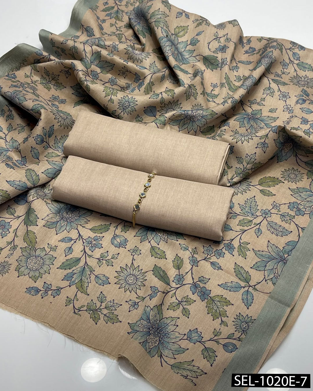 Pure Pashmina Kalamkari Printed 3-Piece Winter Suit