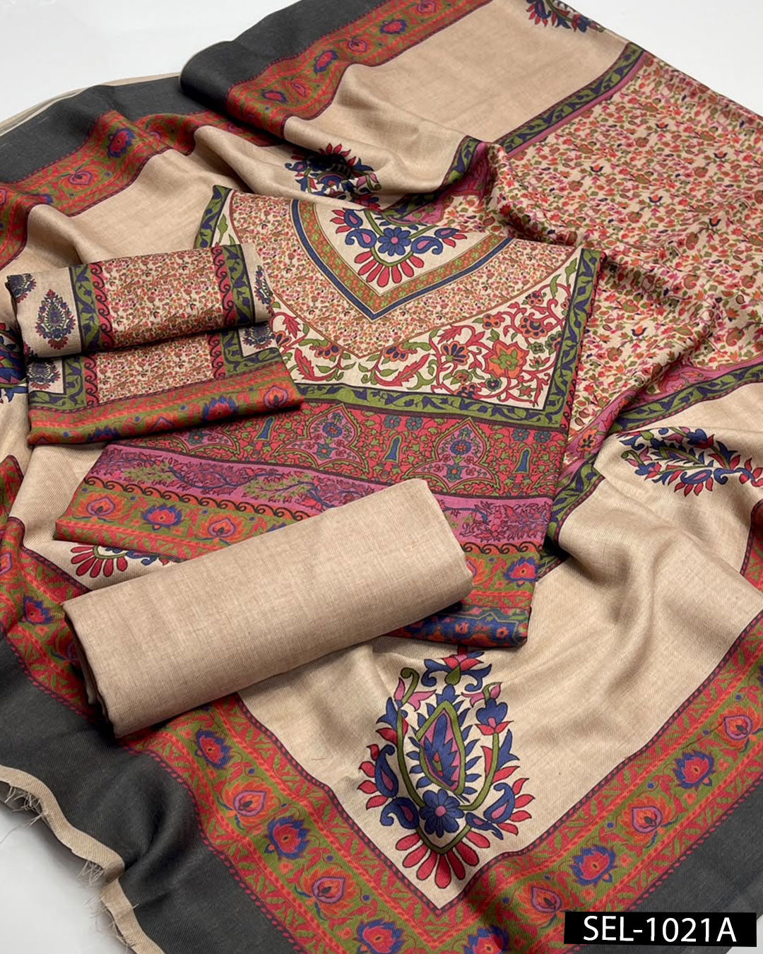 New Arrival Pure Pashmina Kalamkari Printed 3-Piece Winter Suit