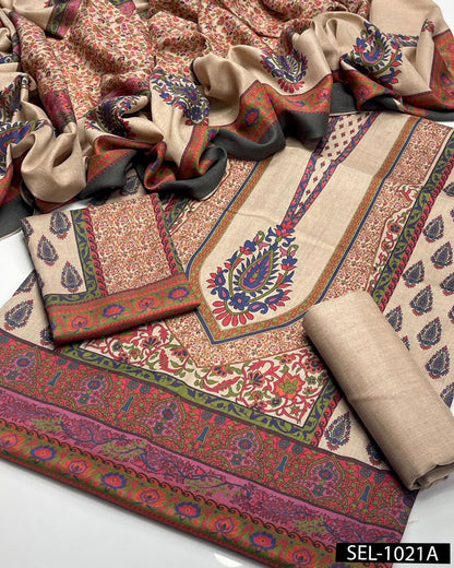 New Arrival Pure Pashmina Kalamkari Printed 3-Piece Winter Suit