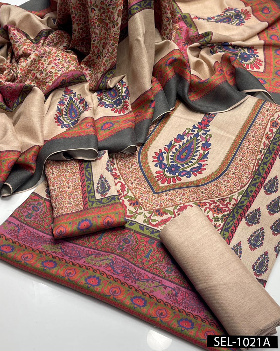 New Arrival Pure Pashmina Kalamkari Printed 3-Piece Winter Suit