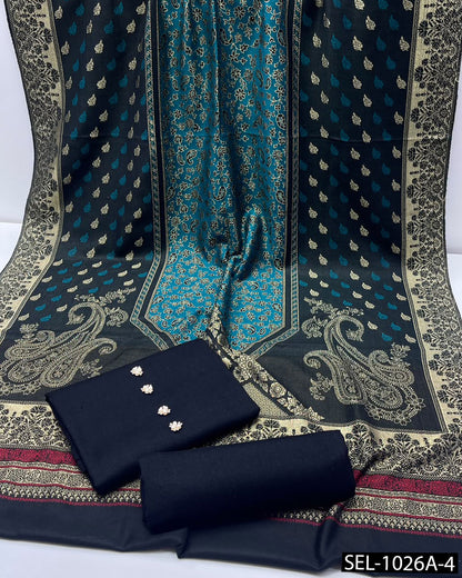 3-Piece Dhanak Winter Suit with Jacquard Banarsi Pashmina Wool Shawl