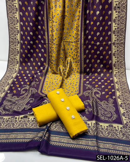 3-Piece Dhanak Winter Suit with Jacquard Banarsi Pashmina Wool Shawl
