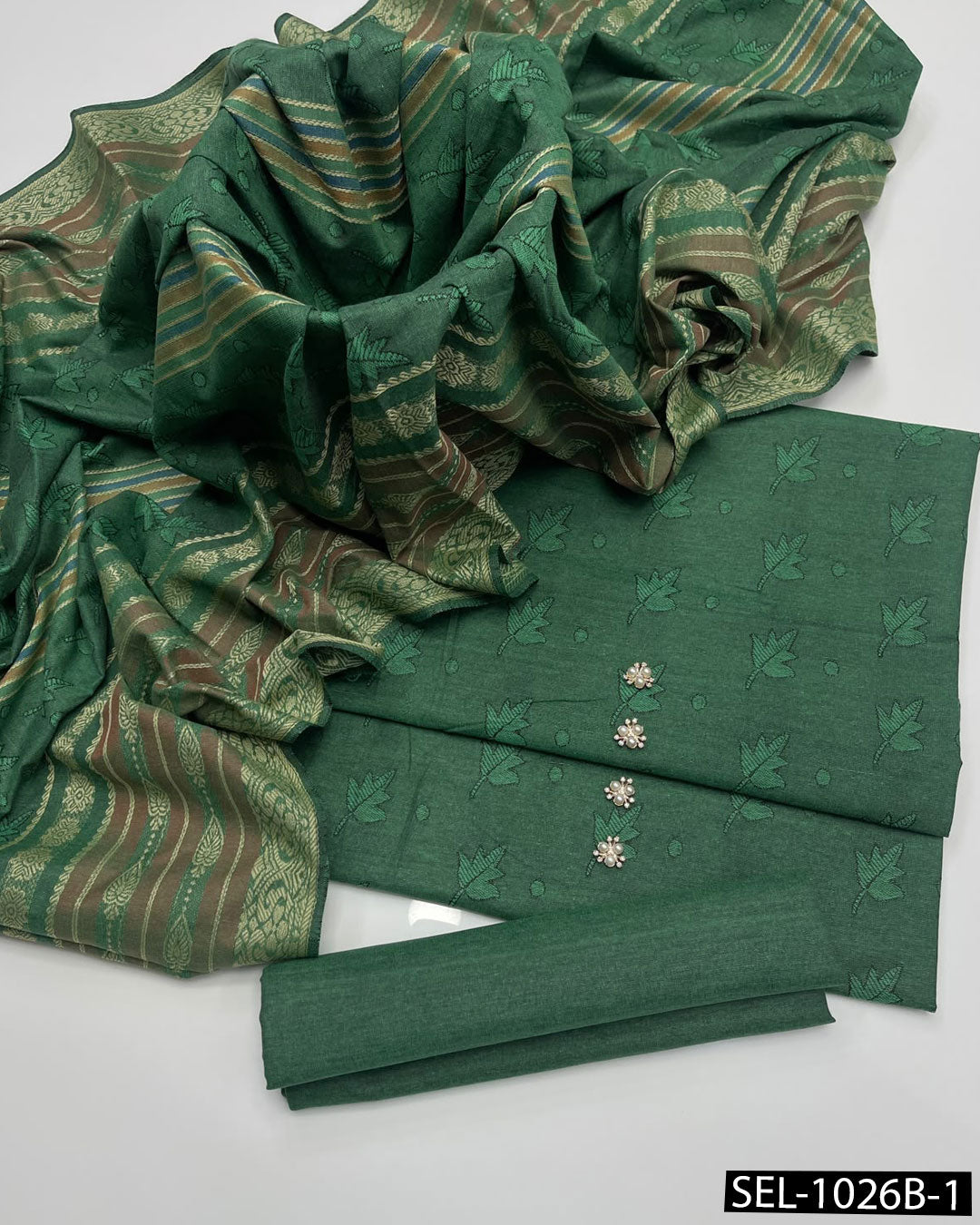 3-Piece Khaddi Marina Winter Suit with Jacquard Shirt & Shawl