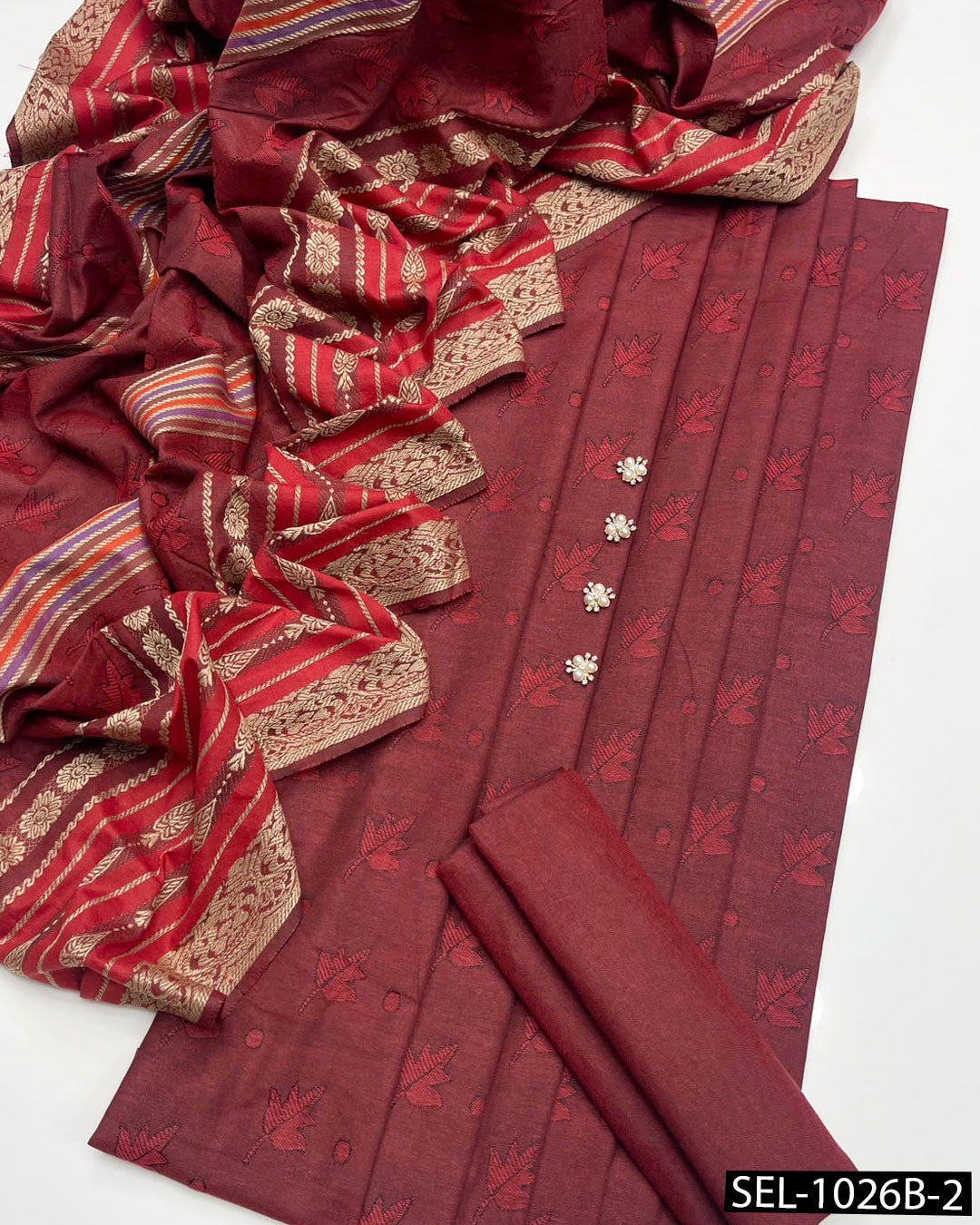 3-Piece Khaddi Marina Winter Suit with Jacquard Shirt & Shawl