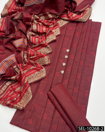 3-Piece Khaddi Marina Winter Suit with Jacquard Shirt & Shawl