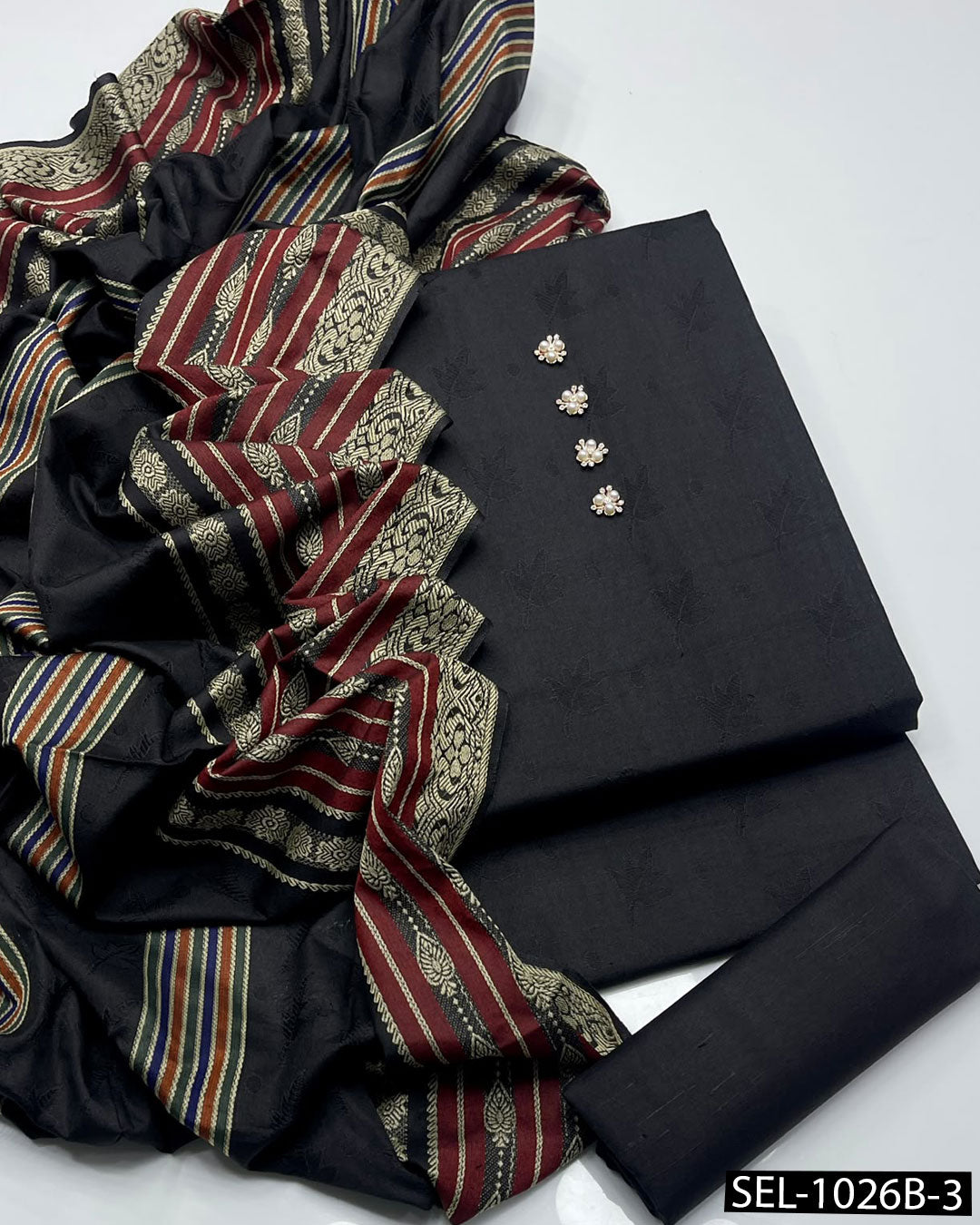 3-Piece Khaddi Marina Winter Suit with Jacquard Shirt & Shawl