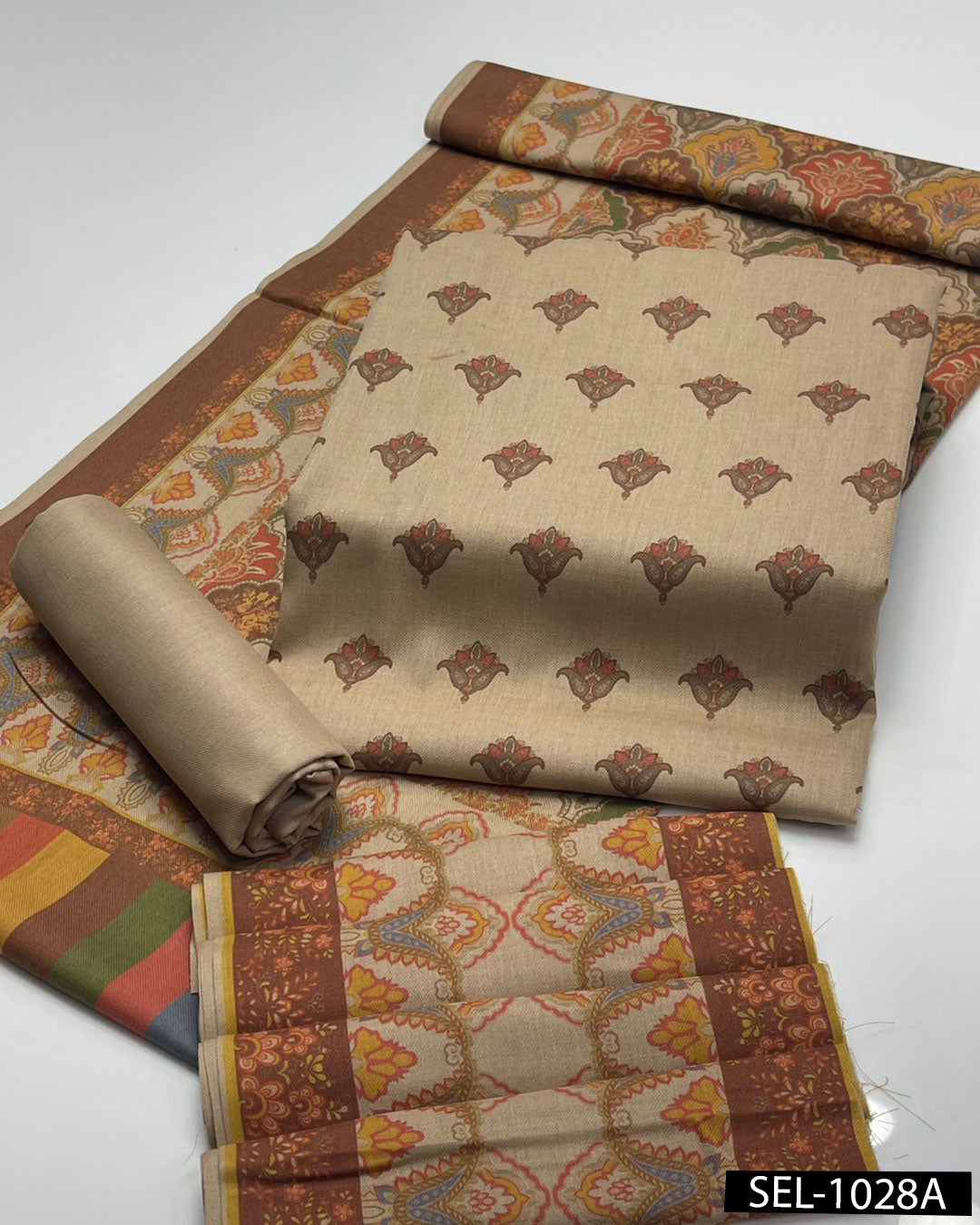 Kalamkari Print Pashmina Wool 3-Piece Winter Suit