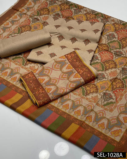 Kalamkari Print Pashmina Wool 3-Piece Winter Suit