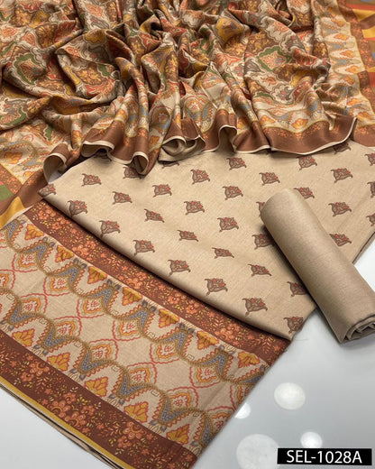 Kalamkari Print Pashmina Wool 3-Piece Winter Suit