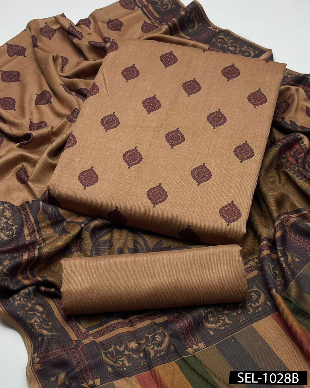 Pure Pashmina Wool Kalamkari Printed 3-Piece Winter Suit