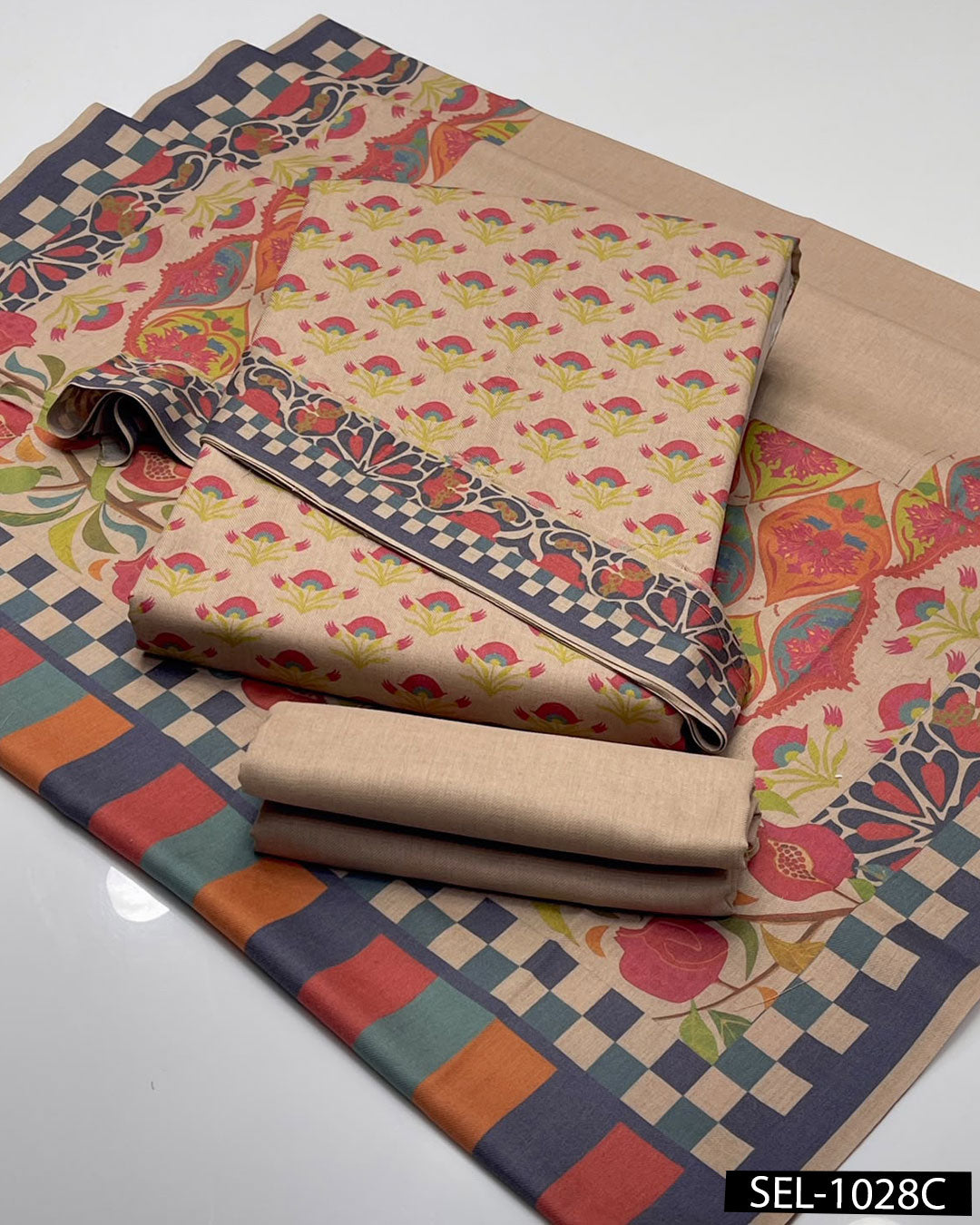3-Piece Kalamkari Print Pashmina Wool Unstitched Suit