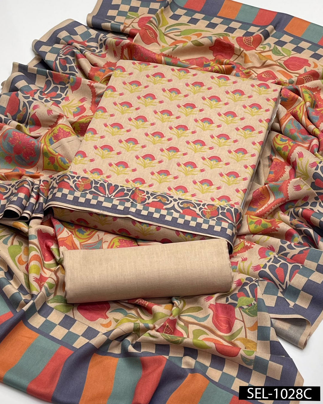 3-Piece Kalamkari Print Pashmina Wool Unstitched Suit