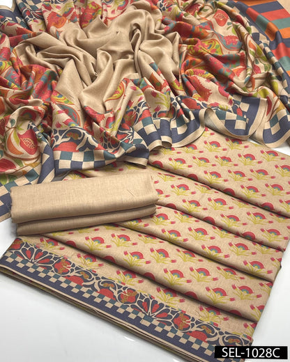 3-Piece Kalamkari Print Pashmina Wool Unstitched Suit