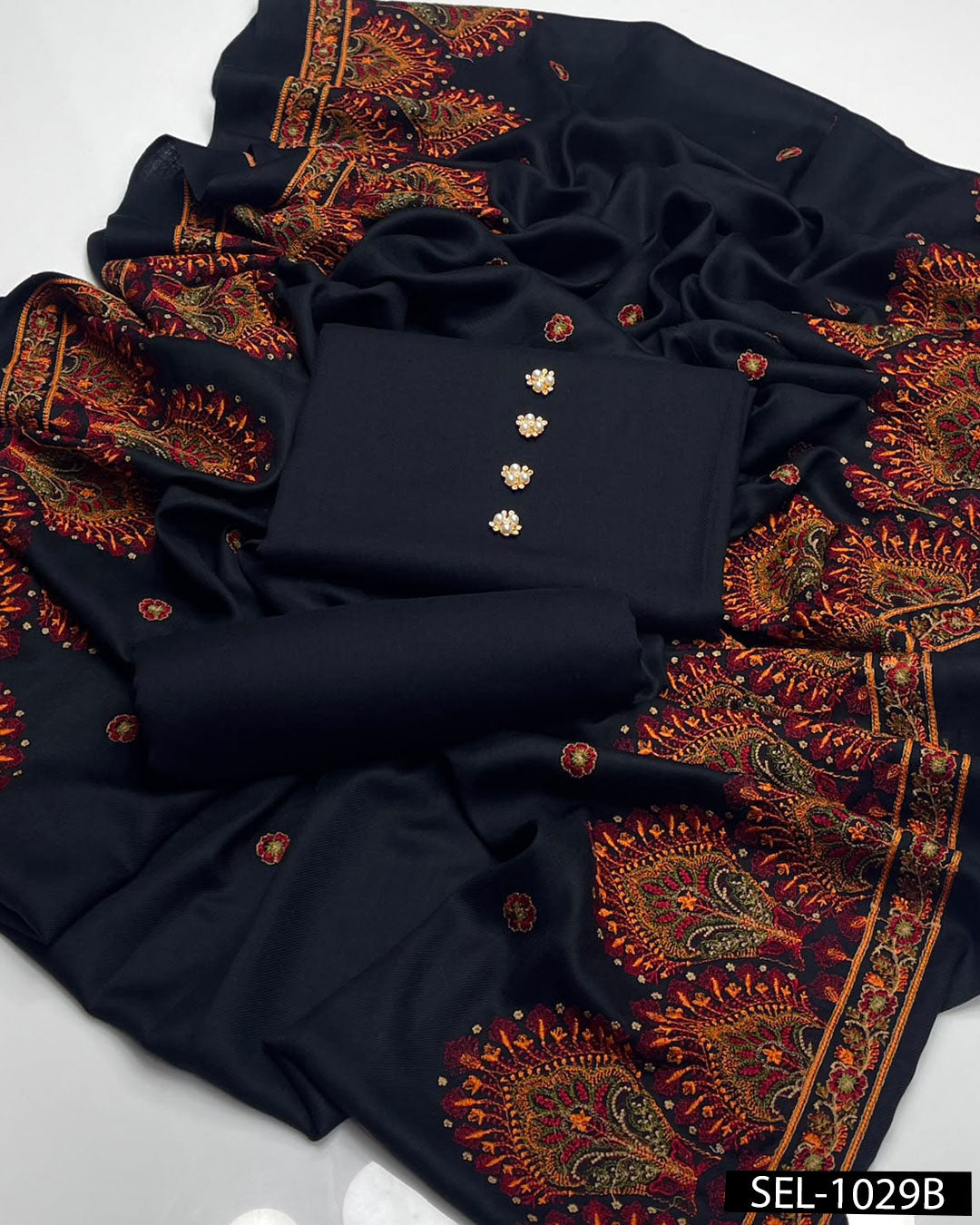 Elegant Pashmina Wool Winter Suit with Embroidered Kashmiri Shawl