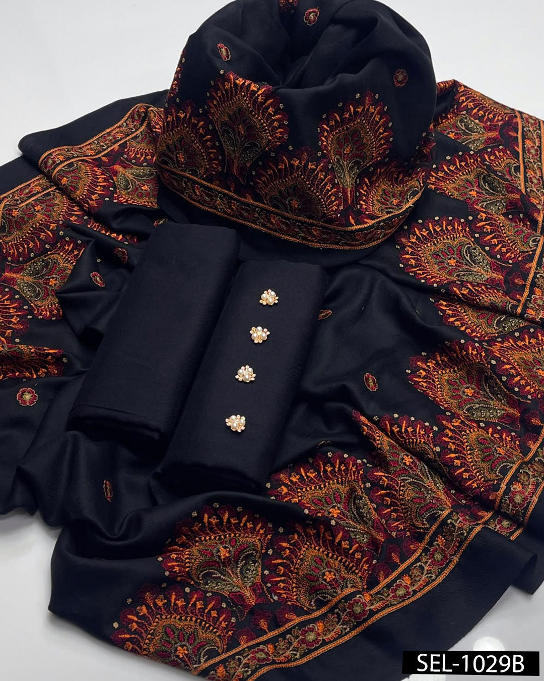 Elegant Pashmina Wool Winter Suit with Embroidered Kashmiri Shawl