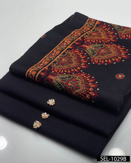 Elegant Pashmina Wool Winter Suit with Embroidered Kashmiri Shawl