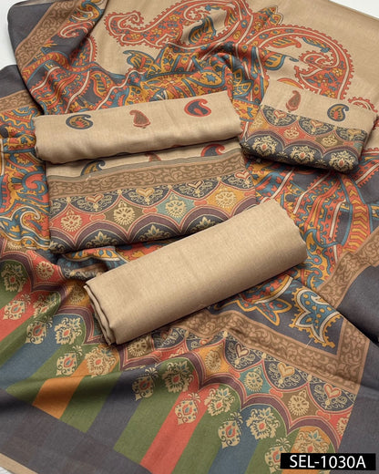 Designer Kalamkaari Printed Pashmina Wool Winter Dress